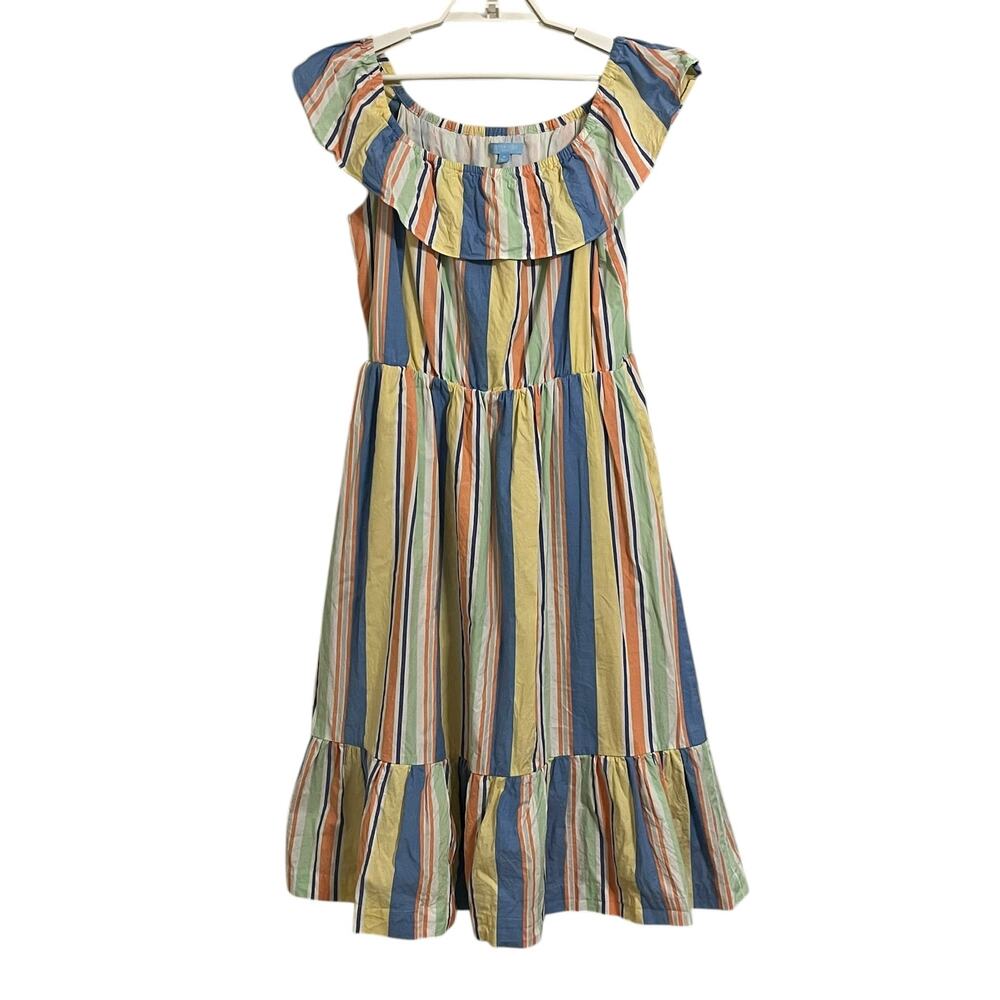 Draper James RSVP Pastel Stripe Midi Ruffle Dress